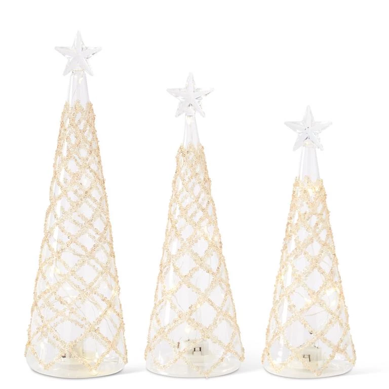 K&K Interiors Clear Glass LED Lattice Cone Tree, Gold (Various Sizes) 1 K&K Interiors Clear Glass LED Lattice Cone Tree, Gold (Various Sizes)