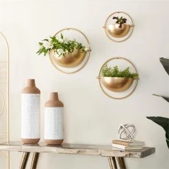 UMA Gold Iron Contemporary Wall Planter (Various Sizes) Vases, Bottles, & Containers