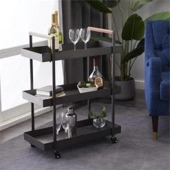 UMA Accent Furniture Black Metal Contemporary Bar Cart