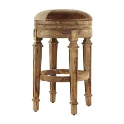 UMA Accent Furniture Brown Wood & Fabric Rustic Bar Stool