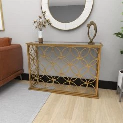 UMA Circular Pattern Gold Traditional Metal Console Table Consoles, Breakfronts, & Sideboards
