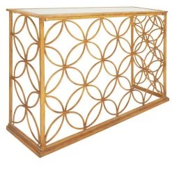 UMA Circular Pattern Gold Traditional Metal Console Table Consoles, Breakfronts, & Sideboards