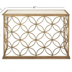 UMA Circular Pattern Gold Traditional Metal Console Table Consoles, Breakfronts, & Sideboards