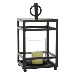 UMA Home Accents Black Metal Contemporary Candle Holder Lantern, Medium