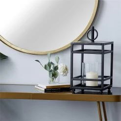 UMA Home Accents Black Metal Contemporary Candle Holder Lantern, Medium