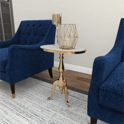 UMA Gold Marble Oval Traditional Accent Table
