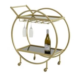 UMA Gold Metal Contemporary Bar Cart Accent Furniture