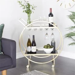 UMA Gold Metal Contemporary Bar Cart Accent Furniture