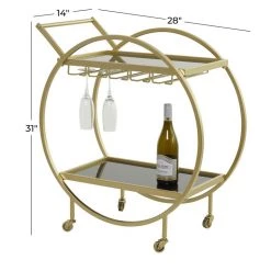UMA Gold Metal Contemporary Bar Cart Accent Furniture