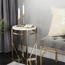 UMA Gold Metal Round Contemporary Accent Table