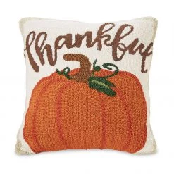 Mud Pie Thankful Pumpkin Hooked Pillow Pillows