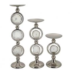 A&B Home Amelie Silver Pillar Candleholders, Set Of 3