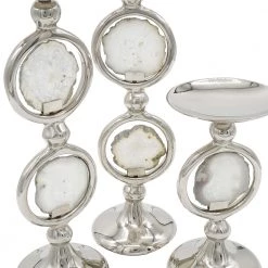 A&B Home Amelie Silver Pillar Candleholders, Set Of 3