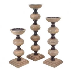 A&B Home Nahla Wood Pillar Candleholders, Set Of 3