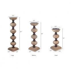 A&B Home Nahla Wood Pillar Candleholders, Set Of 3