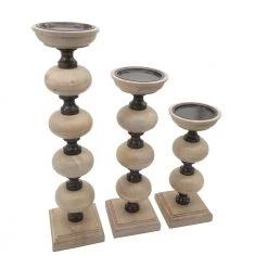 A&B Home Nahla Wood Pillar Candleholders, Set Of 3