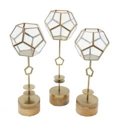 A&B Home Geo Glass And Gold Lanterns, Set Of 3