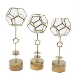 A&B Home Geo Glass And Gold Lanterns, Set Of 3