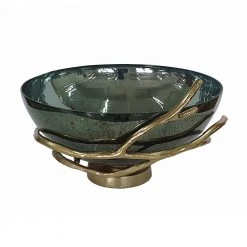 A&B Home Glass Bowl With Aluminum Branch