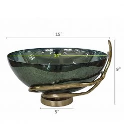 A&B Home Glass Bowl With Aluminum Branch