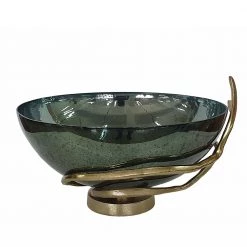A&B Home Glass Bowl With Aluminum Branch