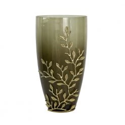 A&B Home Green Glass Vase With Gold Leafing Home Accents