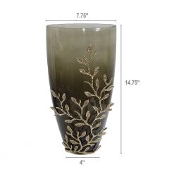 A&B Home Green Glass Vase With Gold Leafing Home Accents