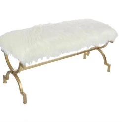 UMA Faux Fur Bench, White Accent Furniture