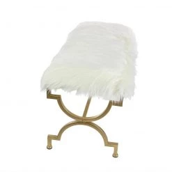 UMA Faux Fur Bench, White Accent Furniture