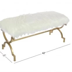 UMA Faux Fur Bench, White Accent Furniture
