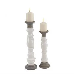 UMA White Stoneware Candleholders, Set Of 2