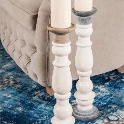 UMA White Stoneware Candleholders, Set Of 2