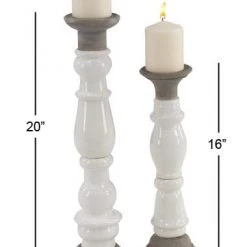 UMA White Stoneware Candleholders, Set Of 2