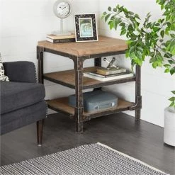 UMA Industrial Wood Side Table Accent Furniture