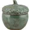 A&B Floral Stoneware Acorn Jar, Green (Various Sizes) Fall Home Decor