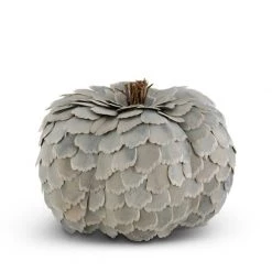 K&K Interiors Fall Home Decor Large Scalloped Wood Chip Pumpkin, Sage Green