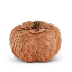 K&K Interiors Large Scalloped Wood Chip Pumpkin, Orange Fall Home Decor