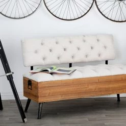 UMA Wood & Metal Fabric Storage Bench