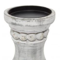 UMA Gray Distressed Wooden Beaded Candleholders, Set Of 3