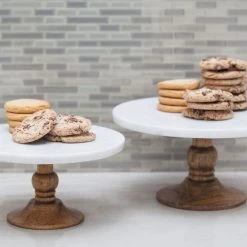 UMA Wood & Marble Cake Stand, Small Decorative Trays & Risers