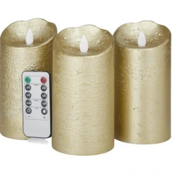 UMA Gold Wax Flameless Candles, Set Of 3 Porch View Home Candles