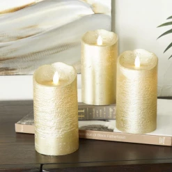 UMA Gold Wax Flameless Candles, Set Of 3 Porch View Home Candles