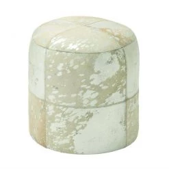 UMA Coffee Tables Leather Hide Ottoman, Silver White