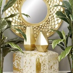 UMA Gold Leather Glam Ottoman Accent Furniture