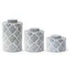 K&K Interiors Blue & White Quatrefoil Pattern Container, Set Of 3