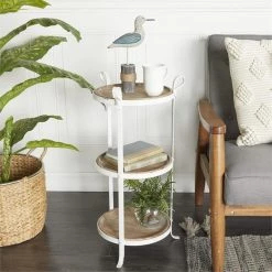 UMA White Iron And Wood Round Accent Table