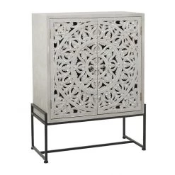 UMA Bedroom Furniture White Wood Fretwork Cabinet