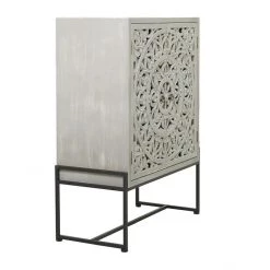 UMA Bedroom Furniture White Wood Fretwork Cabinet