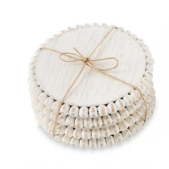 Mud Pie Beaded Wood Coaster Set (Various Colors) Home Accents