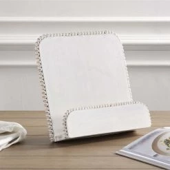 Mud Pie White Beaded Wood Cookbook Or Tablet Holder Kitchen Decor